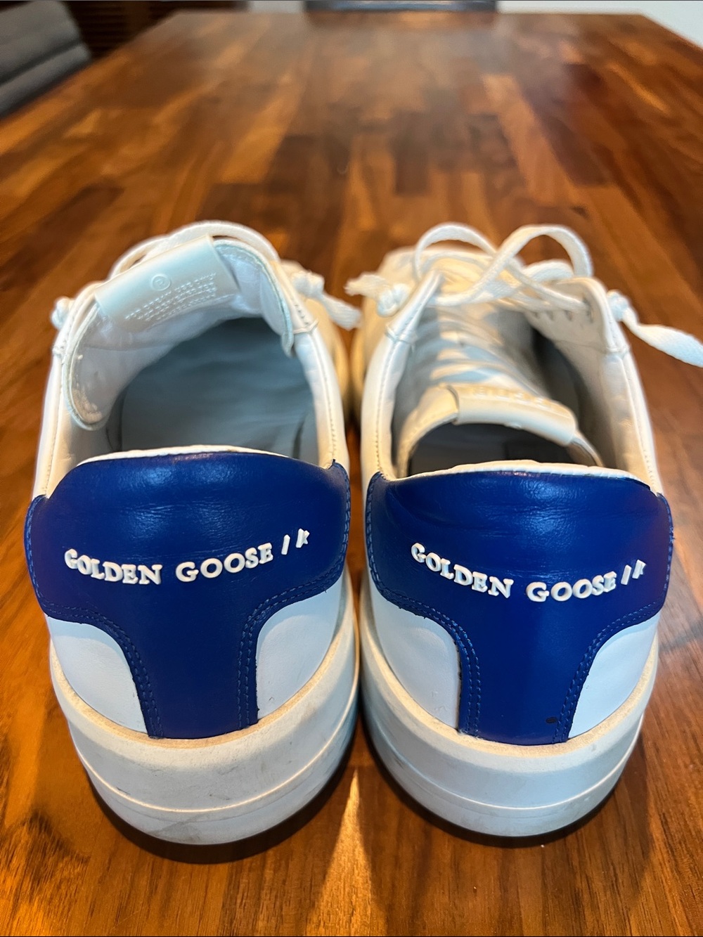 Golden Goose White Leather Sneakers with Blue Heel Tab - Picture 6 of 7